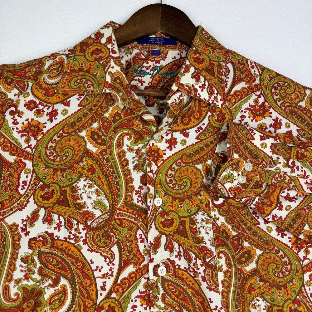Alan Flusser Button Up Shirt Men's L Paisley Long Sleeve Dress Button Down